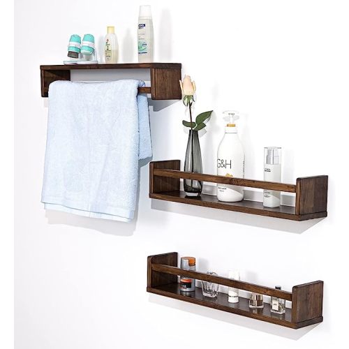 AZSKY Nursery Book Shelves 24 in Set of 3 Walnut Floating Bookshelf for Kids Room Wall Mounted Floating Shelves Solid Nursery Bookshelf Perfect Decor for Kitchen Bedroom Living Room - Deep Walnut - 24Inch