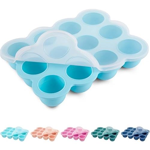 Baby Food Storage Container -12 x 1.5OZ Silicone Baby Food Freezer Tray with Silicone Cover, Food Grade Silicone, Food Container for Homemade Baby Food, Vegetables (Blue)