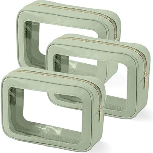 3PCS Clear Toiletry Bag,TSA Approved Travel Makeup Pouch with Zipper for Cosmetics and Toiletries，Diaper Bag Organizer Pouch Set，Women's Purse Organizer and Clear Car Bag