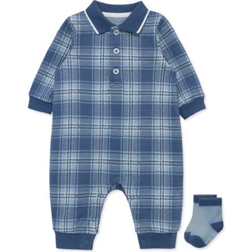 Plaid Cotton Romper & Socks Set, 6M