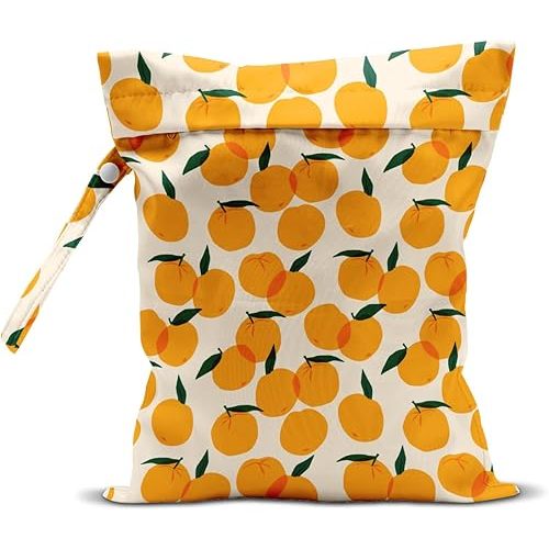 Wet Bag, Wet Dry Bag, Wet Bag for Swimsuit, Travel, Beach, Pool, Diapers, Dirty Yoga Gym Clothes, Makeup Bag, Waterproof Reusable Fruit D閏or Orange Strawberry