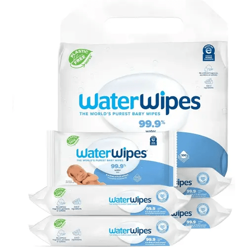 WaterWipes Plastic-Free Original Baby Wipes, 99.9% Water Based Wipes, Unscented & Hypoallergenic for Sensitive Skin, 300 Count (5 packs)