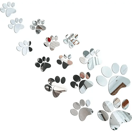 14 Pieces Paw Mirror Decals Dog Footprints Stickers Acrylic Paw Stickers Removable Wall Paw Decors Decoration of 3 Sizes for DIY Kids Living Room Bedroom Art Nursery Mural Home Decor (Silver)