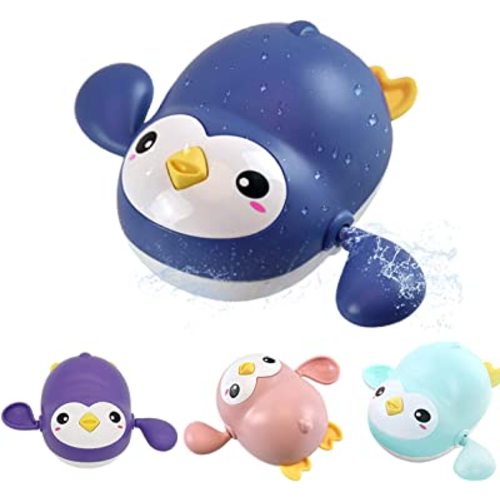 Baby Bath Toys, Wind up Penguin Bathtub Toys, Toddlers Swimming Floating Playing Set in Bathroom Beach Pool, Colourful Water Playset Gifts for Boys and Girls (4 Packs)