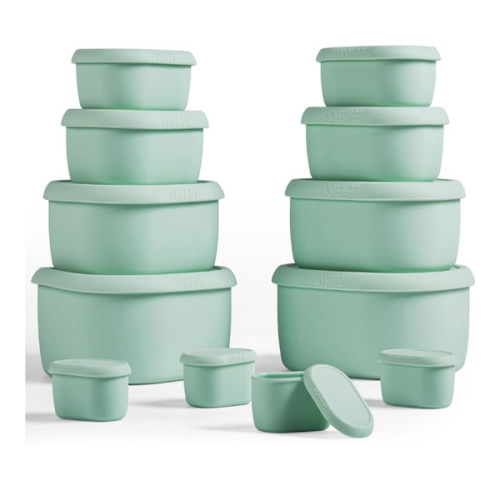 Green - ISSEVE 12Pcs/Set Nesting Silicone Food Storage Containers with Lids, BPA Free Reusable Meal Prep Silicone Containers Airtight, Freezer Dishwasher Safe (33.8oz, 20oz, 10oz, 6.7oz, 1.3oz) (Green)