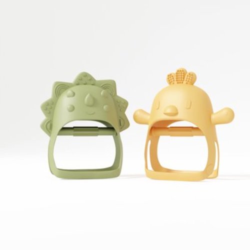 Muqee Peeko Baby Teether Wearable Pacifier Teethers for baby - Chick & Dino Yellow & Green Pack of 2