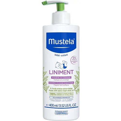 Mustela Liniment - No-Rinse Baby Cleanser for Diaper Change - with Extra Virgin Olive Oil - Fragrance-Free - 13.52 fl. Oz