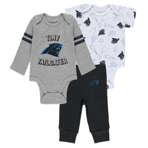 Newborn & Infant WEAR by Erin Andrews Gray/Black/White Carolina Panthers Three-Piece Turn Me Around Bodysuits & Pant Set