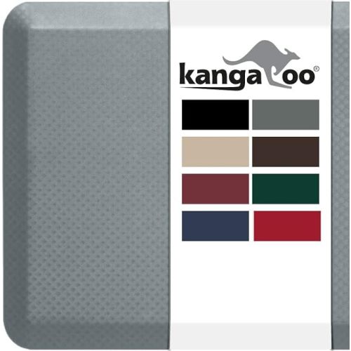 KANGAROO Thick Ergonomic Anti Fatigue Cushioned Kitchen Floor Mats, Standing Office Desk Mat, Waterproof Scratch Resistant Topside, Supportive All Day Comfort Padded Foam Rugs, 20x32, Gray