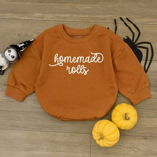 Homemade Rolls Retro Natural Baby Romper, Retro Fall Toddler sweater, Autumn Kids Clothes, Funny Thanksgiving Day Baby Bodysuit, Baby Shower
