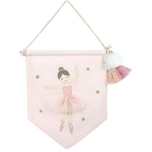 MON AMI Embroidered Ballerina Hanging Wall Canvas Banner – 10”, Wall Décor For Nursery, Kids, Teen’s Bedroom & Playroom, Christmas Gift