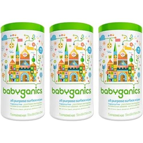 BabyGanics All-Purpose Surface Wipes, Unscented, 75 Count (Pack of 3)