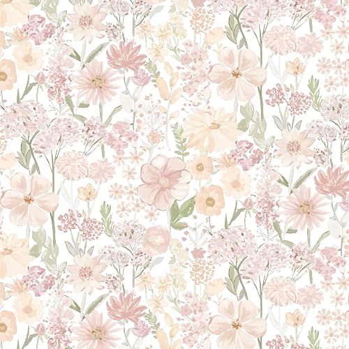 Floral Peel and Stick Wallpaper Pink Contact Paper Flower Stick on Wallpaper Removable Self Adhesive for Cabinets Bathroom Nursery Bedroom Beadboard Vinyl 17.3”x393”