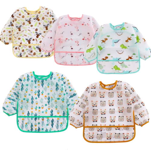 HaimoBurg 5 Pcs Baby Bibs,Long Sleeve Bib,Waterproof Toddler Bibs,3-24 Months