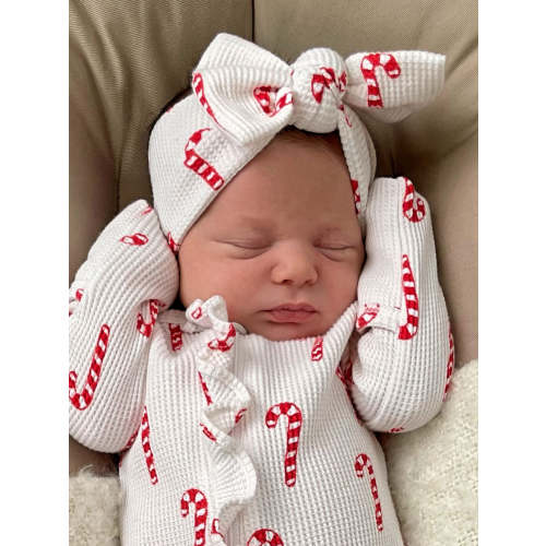 Organic Waffle Knot Bow, Candy Cane