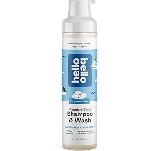 Hello Bello Shampoo & Body Wash, 10 fluid ounces (Pack of 1) | Gentle, Hypoallergenic, Tear-Free, Vegan, Cruelty-Free, Fragrance Free | Formula for Babies and Kids
