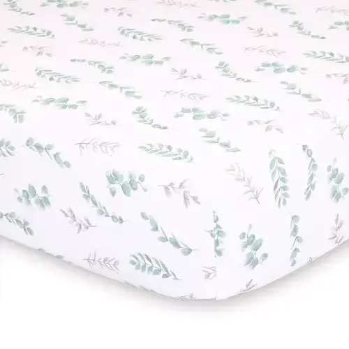 The Peanut Shell Farmhouse Floral Leaves Fitted Crib Sheet