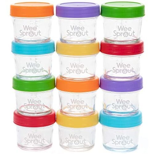 WeeSprout Glass Baby Food Storage Jars - 12 Set, 4 oz Baby Food Jars with Lids, Freezer Storage, Reusable Small Glass Baby Food Containers, Microwave & Dishwasher Friendly, for Infants & Babies