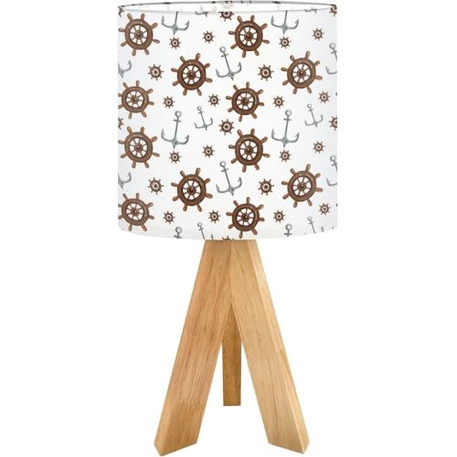 Cute Kids Bedside Desk Table Lamp Seamless pattern nautical theme knots steering wheel hand drawn sea Children Nightstand Lamp, Tripod Small Night Lights Linen for Nursery Room Bedroom Dorm Decor