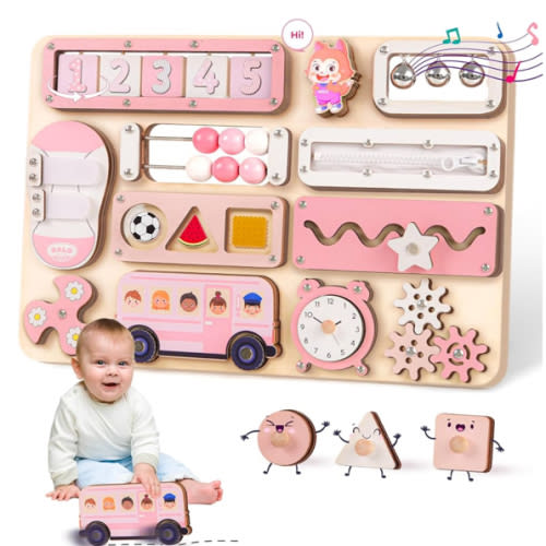Large Busy Board Montessori Toys for 1 2 3 Year Old - Sensory Toys for Toddlers 1-3 - Fine Motor Skills & Early Learning - Montessori Gift for Boys & Girls - Travel-Friendly & Safe (Green)