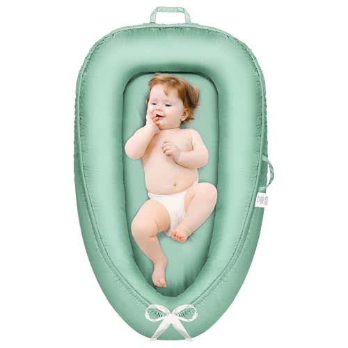 TADAKAZU Baby Lounger - Baby Lounger Pillow for Newborn, Breathable & Soft Baby Nest Co Sleeper for Baby 0-24 Months, Portable Infant Lounger Baby Floor Seat for Home and Travel,Green