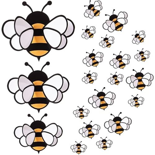 FOBSME 60 Pcs 3D Bee Stickers 3 Sizes Tiny Ornaments for Honey Bee Party Wall Decal Decorations Yellow Honey Bees Clings for Home Classroom Office Fridge Window Decor Spring Summer Party Supplies