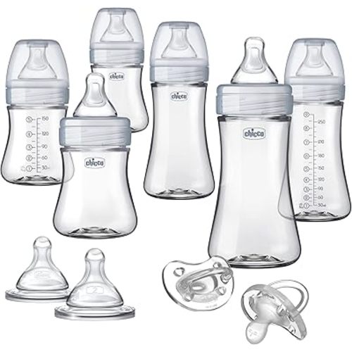 Chicco Duo Deluxe Hybrid Baby Bottle Gift Set with Invinci-Glass Inside/Plastic Outside - Clear/Grey