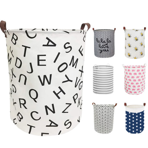 Furrygo Large Laundry Basket, Waterproof Canvas Laundry Hamper, Collapsible Storage Basket Bin for Kids Room, Toy Organizer, Nursery Hamper, Clothes Hamper, Letter