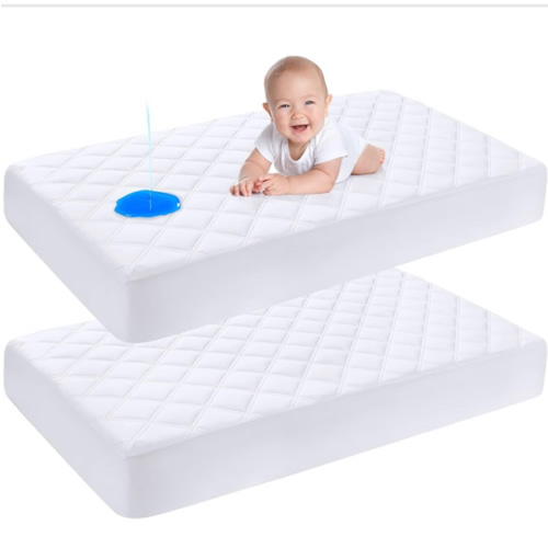Yoofoss Waterproof Crib Mattress Protector 2 Pack, Quilted Crib Mattress Pad Cover Ultra Soft and Breathable, Machine Washable Toddler Mattress Protector for Standard Baby Crib Size 52''x28''