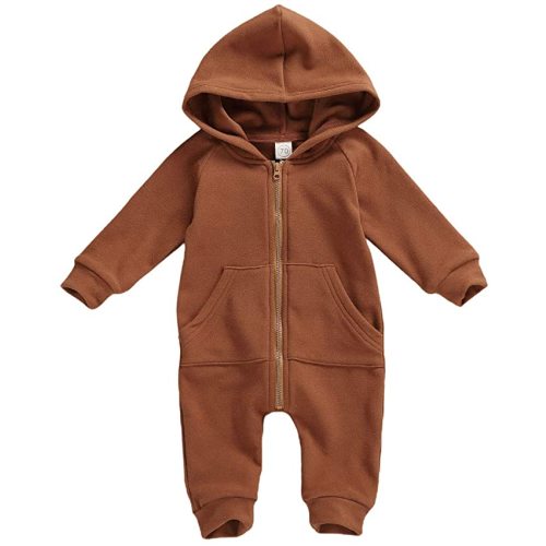 Seyurigaoka Baby Boys Girls Jumpsuit Hoodie Romper Zipper Long Sleeve One Piece Outfits Warm Clothes for Unisex - Coffee
