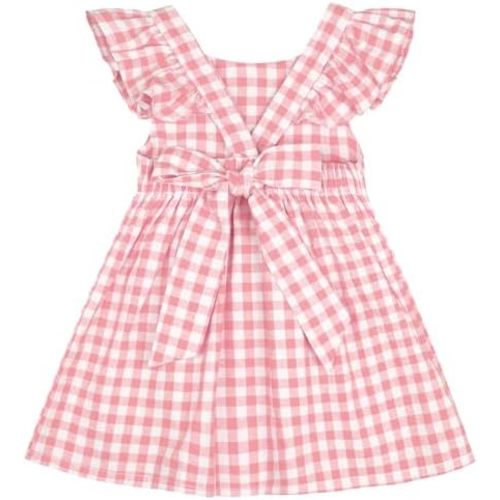 AGQT Baby Girls Plaid Dress Flutter Sleeve Gingham Spring Summer Dresses Size 6M-8T