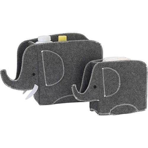 Elephant Shaped Nursery Storage Caddys - 2 Pk, Grey