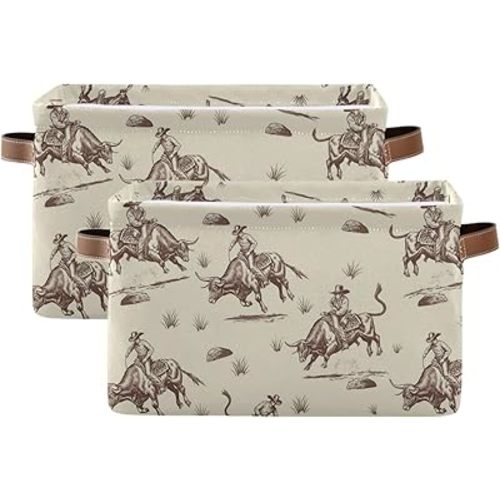 Aslsiy Toy Storage Basket Bull Rodeo Cowboy Nursery Bins Baby Toys Box Canvas Clothes Shelf Basket Laundry Hamper 2 Pcs