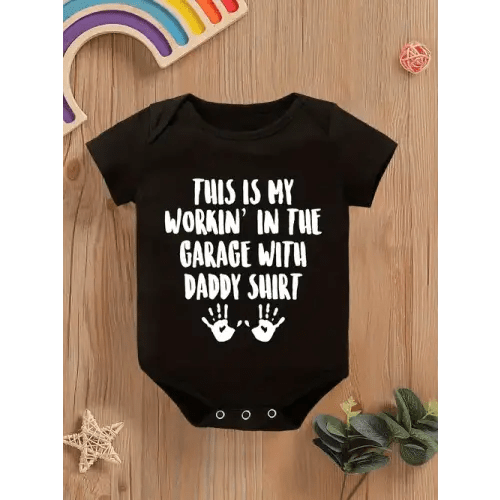 Baby Boys And Girls Casual "This Is My * In The Garage With Daddy Shirt" Short Sleeve Onesie Clothes