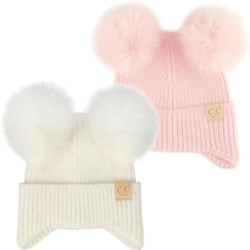 Funky Junque Exclusives Baby Infant Beanie Knit Warm Winter Double Pom Pom Skull Cap Hat