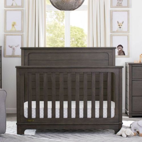 Simmons Kids' Slumbertime Monterey 4-in-1 Convertible Crib - Rustic Gray: Adjustable Height, Stained Wood Frame
