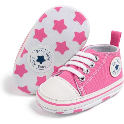 Meckior Baby Girls Boys Canvas Sneakers Soft Sole High-Top Ankle Infant First Walkers Crib Shoes