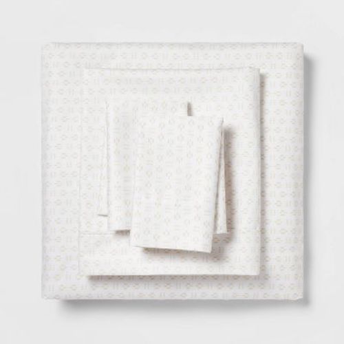 Queen Printed Performance 400 Thread Count Sheet Set Arneda - Threshold™: Cotton, Ikat Design, Fits up to 18" Mattress