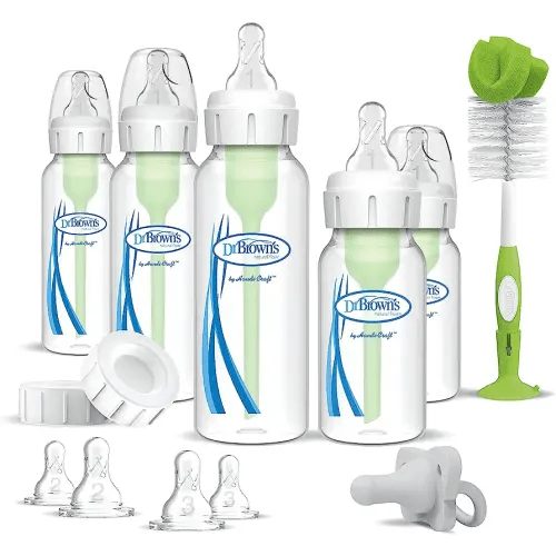 Dr. Brown's Anti-Colic Options+ Newborn Essentials Gift Set with 4oz and 8oz Baby Bottles, Baby Bottle Brush and HappyPaci