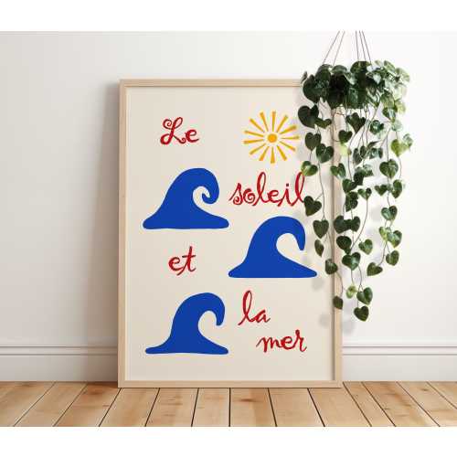 Le Soleil et la Mer French Poster, Aesthetic Sun and Sea Art Print, Boho Modern Apartment Wall Decor, Euro Summer Wall Art, Dopamine Art