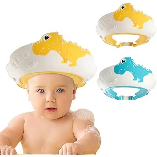 FUNUPUP 2 Pack Baby Shower Cap for Kids, Adjustable Toddler Hair Washing Bathing Cap Shield Baby Shower Visor Shampoo Cap Protect Baby Eyes (Dinosaur)
