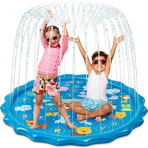 SplashEZ 3-in-1 Splash Pad, Sprinkler for Kids & Baby Pool for Learning – Toddler Sprinkler Pool, 60’’ Outside Water Toys – “from A to Z” Outdoor Play Mat for Babies & Toddlers