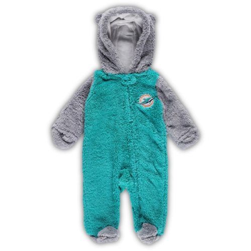 Newborn & Infant Miami Dolphins Aqua/Gray Game Nap Teddy Fleece Bunting Full-Zip Sleeper