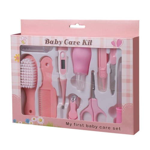 Triani 10pcs Baby Health Care Grooming Kit: Nose Cleaner, Nail Clipper, Tweezers, Thermometer, Hygiene Brush & Accessories