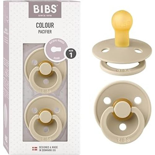 BIBS Pacifiers | Natural Rubber Baby Pacifier | Set of 2 BPA-Free Soothers | Made in Denmark | Vanilla | Size 0-6 Months
