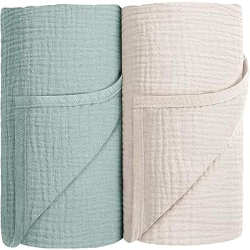 Susurration Muslin Swaddle Blanket Baby,100% Cotton Baby Receiving Blanket Soft Thin Baby Swaddle Blanket for Unisex Newborn 40x40in 2Pack (Light Green)