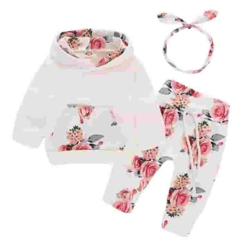 Durtebeua Baby Girl Clothes Outfits Long Sleeve Tops Bell-Bottoms Pants with Headband 3-9 Months