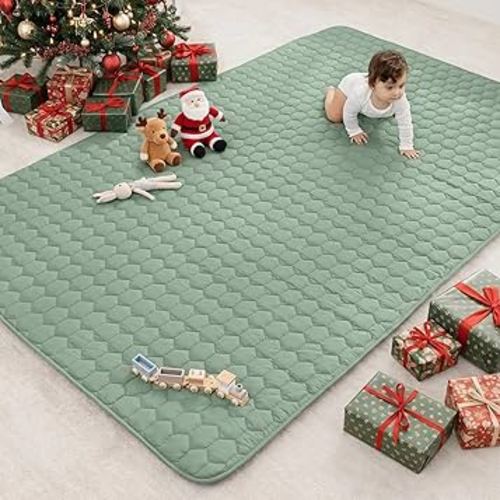 Comfy Cubs Rectangle Kids Play Mat - Large 60 x 96 inches Soft Quilted Baby Floor Mat with Non-Slip Bottom - Plush Design for Toddlers' Playtime and Relaxation - Comfortable and Durable - Fern