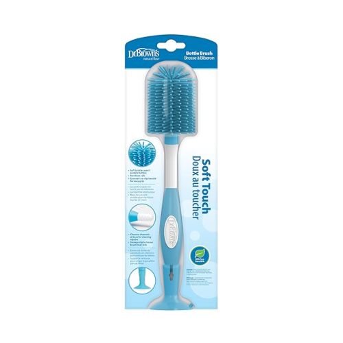Dr. Brown's Soft Touch No Scratch Baby Bottle Cleaning Brush Nipple Cleaner with Stand and Storage Clip, BPA Free, Blue 1-Pack