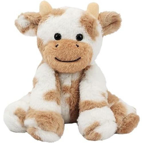 Hopearl Adorable Plush Cow Toy Floppy Dairy Cattle Soft Stuffed Animal Cute Birthday Gifts for Boys Girls Kids Toddlers, Light Brown, 9''